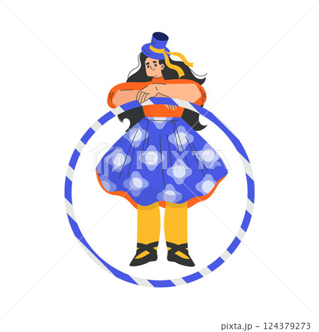 Circus Woman Artist and Actor Character with Hula Hoop Performing on Stage Vector Illustration Circus Woman Artist and Actor Character with Hula Hoop Performing on Stage Vector Illustration 124379273