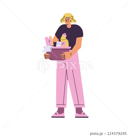 Cleaning with Woman Character Hold Basin with Detergent Do Cleanup Vector Illustration 124379295