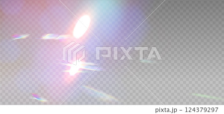Rainbow reflection highlight layer. Glittering overlay for social media backgrounds, product presentations, photo shots. Glare dispersion from water and glass. Layered Vector Rainbow reflection highlight layer. Glittering overlay for social media backgrounds, product presentations, photo shots. Glare dispersion from water and glass. Layered Vector 124379297