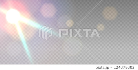 Iridescent crystal leak glare reflection effect. Optical rainbow ray lights, glare, leak, streak overlay. Vector colorful lenses and light flares with transparent effects on light background. Iridescent crystal leak glare reflection effect. Optical rainbow ray lights, glare, leak, streak overlay. Vector colorful lenses and light flares with transparent effects on light background. 124379302