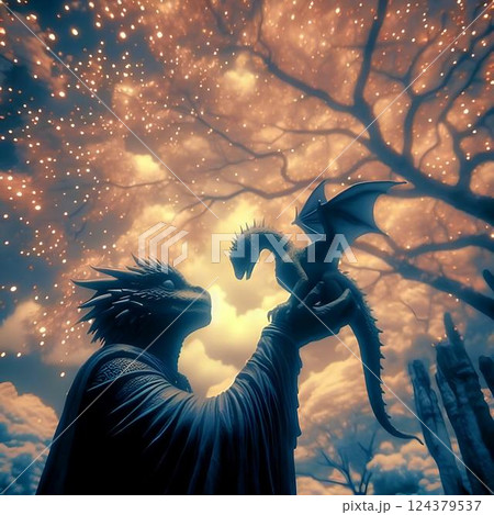 a dragon wizard and his baby 124379537