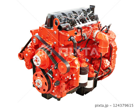 Diesel engine for truck and bus isolated white Diesel engine for truck and bus isolated white 124379615