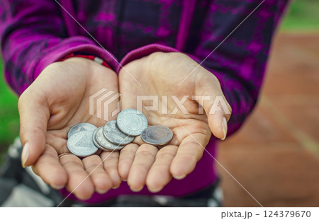 Close up of coins in hands, Nicaraguan coins in hands, savings concept Close up of coins in hands, Nicaraguan coins in hands, savings concept 124379670