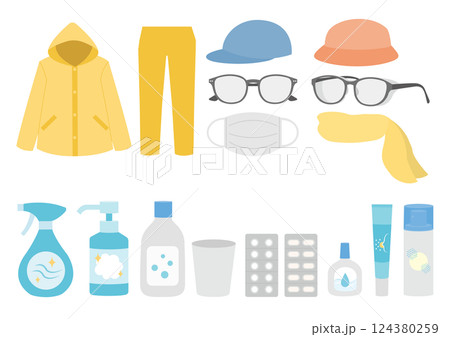花粉症対策用のグッズのイラストのセット 124380259