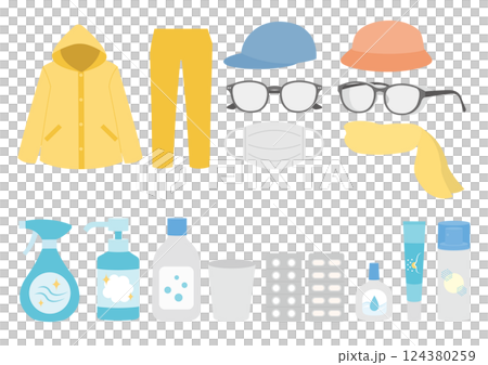 Set of illustrations of goods for preventing hay fever 124380259