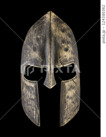 Ancient iron spartan helmet isolated on black background with clipping path Ancient iron spartan helmet isolated on black background with clipping path 124380362