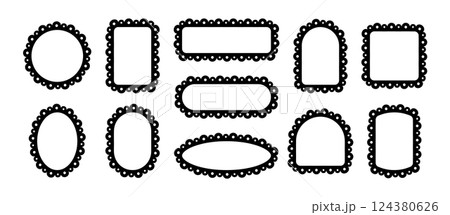 Frames with lace edge. Scallop border pattern. Vector ornament template in black for design. 124380626