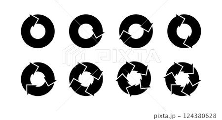 Circular arrows for infographics. Cycle pie chart with steps. Vector set isolated on white background. Circular arrows for infographics. Cycle pie chart with steps. Vector set isolated on white background. 124380628
