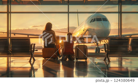 family at the airport family at the airport 124380649