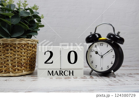 Wooden Calendar Showing the Date of March 20th. Day 20 of March month 124380729