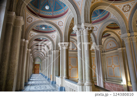 Interior of Chernivtsi National University arch corridor, Ukraine. 124380810