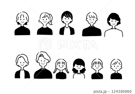 様々な世代の人々　線画　イラスト 124380860