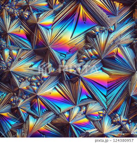偏光顕微鏡風に描かれた結晶構造のデジタルアート（鋭角パターン） 124380957