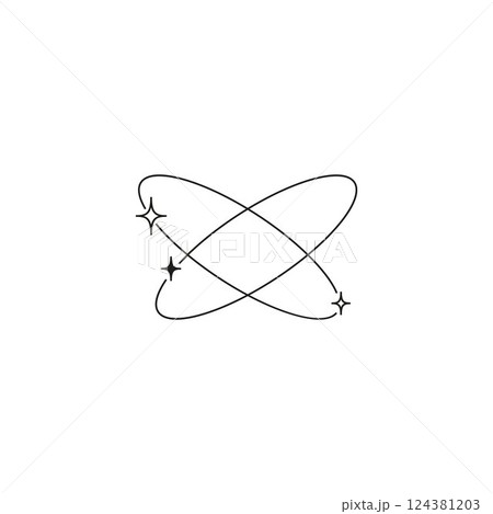 Black orbital rings with sparkle stars Y2K vector, abstract swirl circles symbol, science Boho design, molecular trails Black orbital rings with sparkle stars Y2K vector, abstract swirl circles symbol, science Boho design, molecular trails 124381203