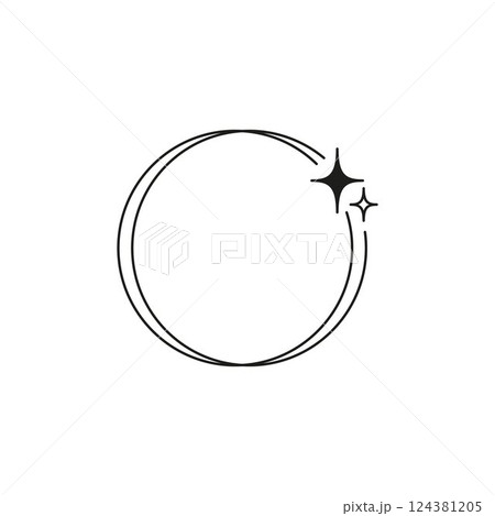 Y2k design. Vector abstract round black frame with glitter, boho style. Y2k design. Vector abstract round black frame with glitter, boho style. 124381205