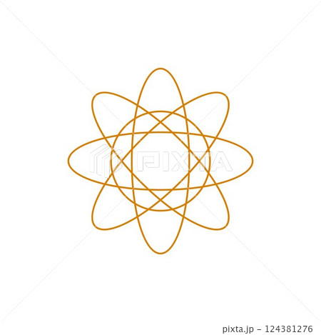 Abstract Y2k atom icon in brown color. Vector illustration of linear retro element. 124381276