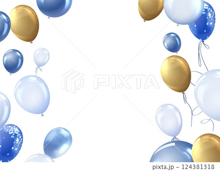 Balloons poster: colorful blue and gold glitter balloons. Balloons poster: colorful blue and gold glitter balloons. 124381318