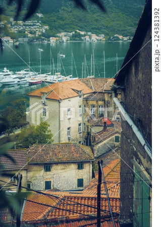 Mediterranean Rustic Village Overlooking Marina and Bay of Kotor Montenegro 124381392