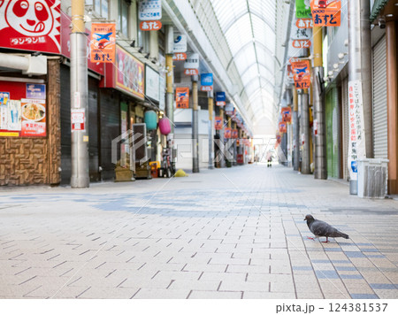 【京急蒲田あすと】早朝の商店街とハト 124381537