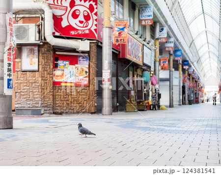 【京急蒲田あすと】早朝の商店街とハト 【京急蒲田あすと】早朝の商店街とハト 124381541