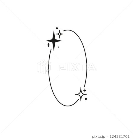 Minimalist Y2K aesthetic line art border, vector abstract black linear oval frame with stars and sparkles, Boho space Minimalist Y2K aesthetic line art border, vector abstract black linear oval frame with stars and sparkles, Boho space 124381701