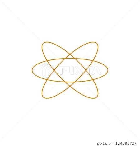 Orange orbital rings Y2K aesthetic element, vector abstract swirl circles symbol, science Boho design, molecular trails 124381727