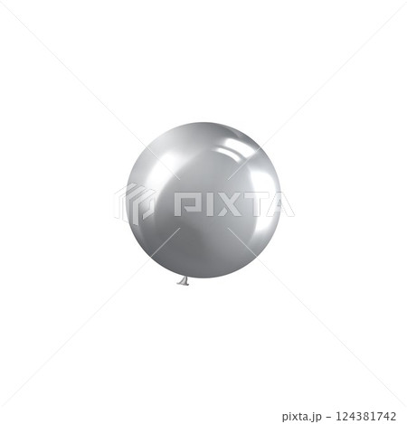 Realistic grey inflated balloon vector icon, holiday party, birthday air decoration, festive 3d metallic helium balloon 124381742