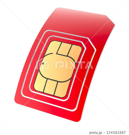 Red SIM Card, 3D rendering 124381887