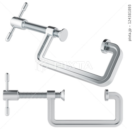 Steel C-Clamps, different views. 3D rendering 124381893