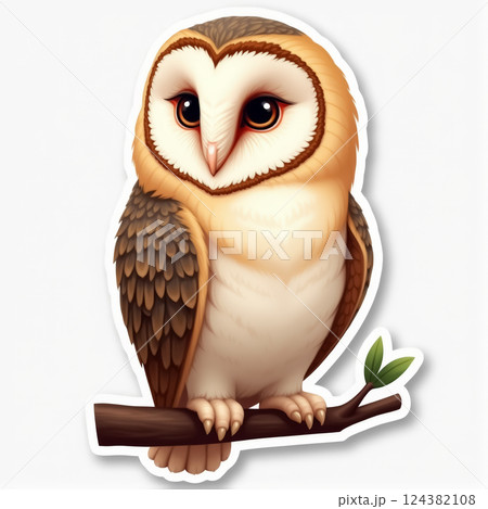 Adorable owl sticker featuring detailed barn owl illustration for craft and decor 124382108
