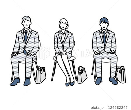 オフィスで面接を受ける男女3人のシンプルイラスト素材 124382245