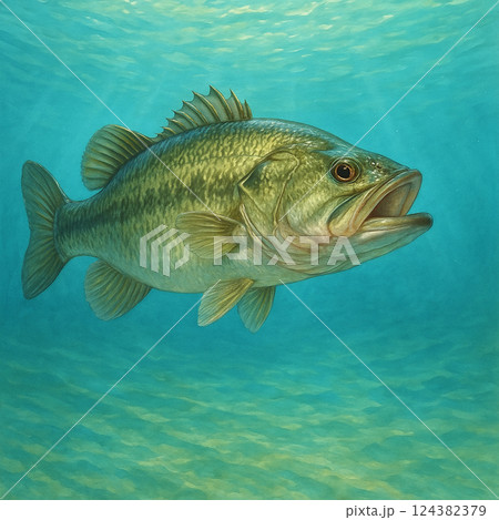 堂々と泳ぐブラックバス 124382379