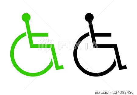 車椅子に乗る人のアイコン　緑と黒のセット 124382450