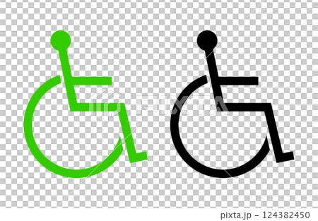 車椅子に乗る人のアイコン　緑と黒のセット 124382450