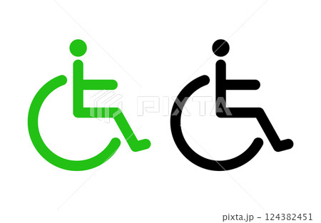 車椅子に乗る人のアイコン 緑と黒のセット 車椅子に乗る人のアイコン 緑と黒のセット 124382451