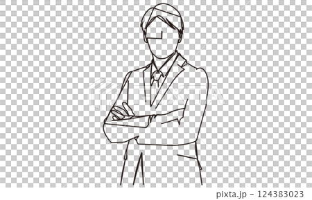 腕組みをするビジネスマンの線画イラスト 124383023