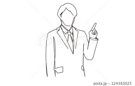 指を指して案内をするビジネスマンの線画イラスト 124383025