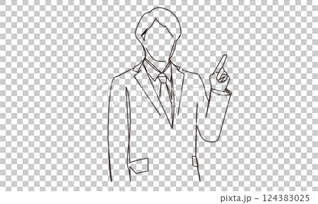 指を指して案内をするビジネスマンの線画イラスト 124383025