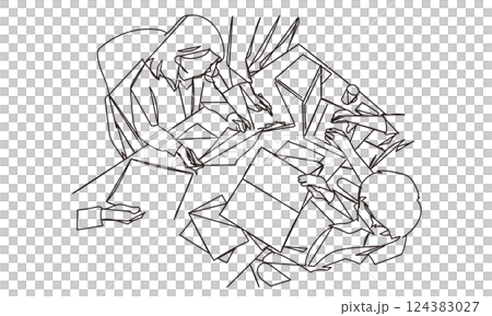会議をするビジネスシーンの線画イラスト 124383027