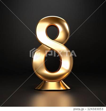 Golden number 8 isolated on black background. 3d rendered font. Golden number 8 isolated on black background. 3d rendered font. 124383053