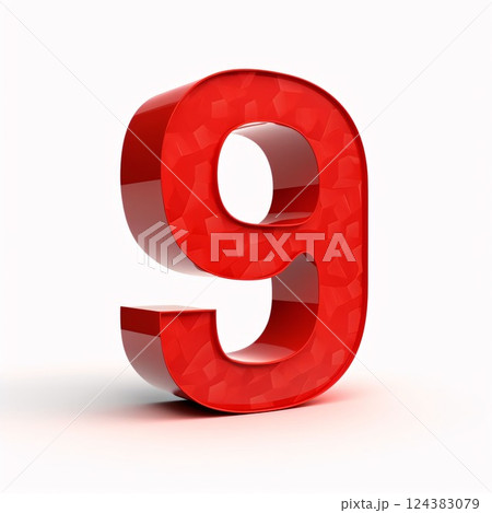 3d glossy red number 9 isolated on white background, 3d rendering 124383079