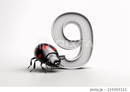 3d illustration of ladybug with number 9 isolated on white background 124383112