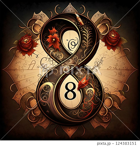 Zodiac sign Taurus. Zodiac background with astrological symbols. Number 8 124383151