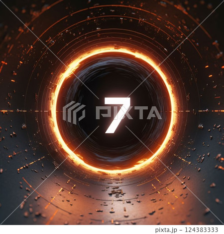 Number 7 in neon circle. Abstract futuristic background. 3D rendering Number 7 in neon circle. Abstract futuristic background. 3D rendering 124383333