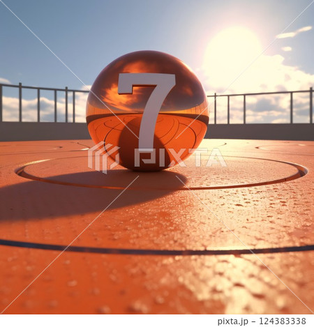 Basketball ball with number 7 on the playground. 3d render 124383338