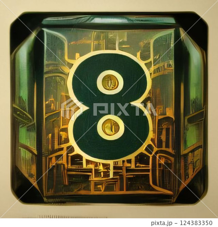 A closeup shot of the number 8 in a decorative black box 124383350