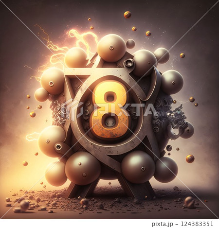 Number eight with lightning and balls around it, 3d render illustration Number 8 Number eight with lightning and balls around it, 3d render illustration Number 8 124383351