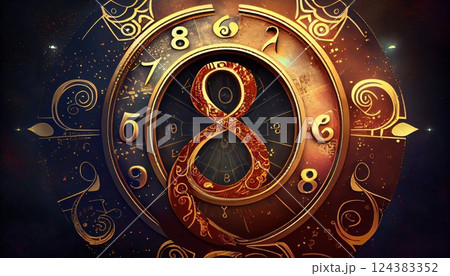 Zodiac sign. Zodiacal horoscope. Astrology background. Number 8 Zodiac sign. Zodiacal horoscope. Astrology background. Number 8 124383352