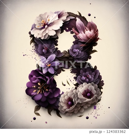 Number 8 made of flowers on vintage background. 3D illustration. Number 8 made of flowers on vintage background. 3D illustration. 124383362