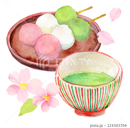 水彩イラスト　花より団子の桜を見る会 124383704